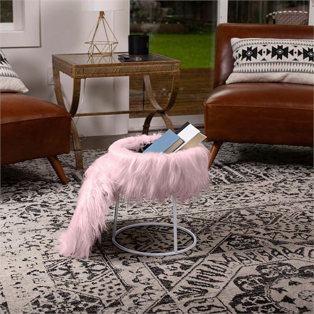 BirdRock Home Round Pink Faux Fur Foot Stool Storage Liberia Ubuy