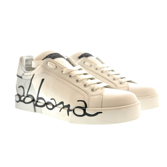 Dolce & Gabbana White Graffiti Logo Leather Sneakers-EU35 for womens