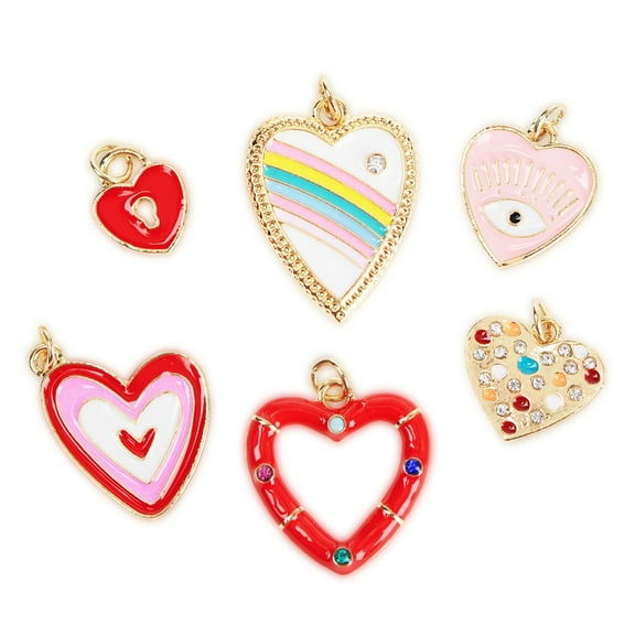 Cousin DIY Gold and Enamel Heart Charms, 6 Piece, Pink/Red, Metal, Adult, 69995716
