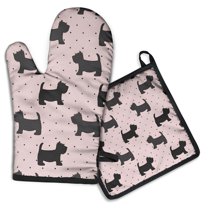 Scottish Terrier Kitchen Oven Mitt and Pot Holder Sets 2 Pcs for Baking, Cooking and Grilling, Heat Resistant Up To 392 °F