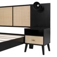 thumbnail image 6 of Queen Size Solid Wood Bed Frame, Elegant Platform Bed Frame with 2 Nightstands, 2 Lamps & Rattan and Wood Combination Headboard for Bedroom, Black, 6 of 9