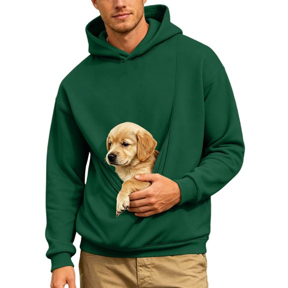 Mens Fuzzy Pet Pouch Hooded Sweatshirts Oversized Comfy Hoodies W01-Green S