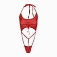 thumbnail image 5 of HCNTES Women's See Through Mesh Bodysuit Tie Backless High Cut String Halter Lingerie (Red,L), 5 of 5