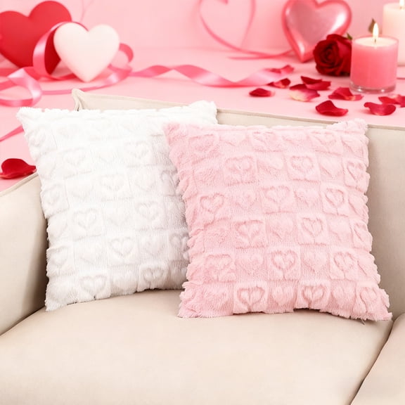 Valentines Day Pillow Covers 17.72x17.72inch Cute White Love Heart Lint Throw Pillow Covers Soft Plush Faux Fur Pillow Case Romantic Love Decorative Cushion Cover For Living Room Sofa Bedroom