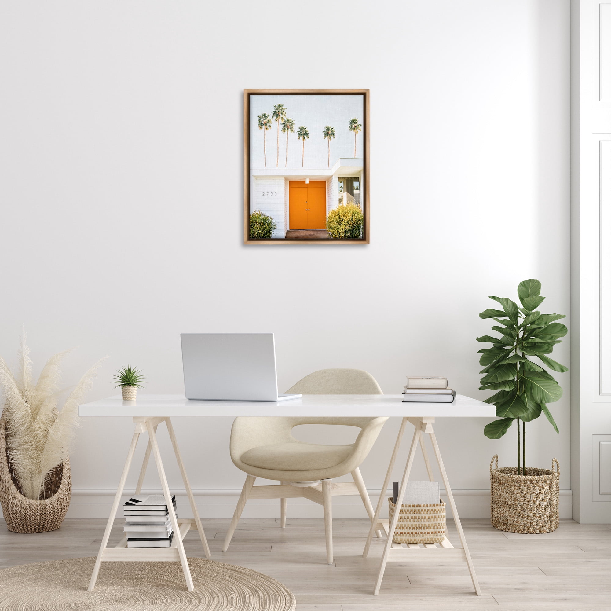Stupell Industries Palm Springs Orange Door Botanical & Floral Photography Brown Floater Framed Canvas Art Print Wall Art, 25 x 31