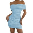 thumbnail image 2 of TMOYZQ Dresses for Women Off The Shoulder Ruched Tube Bodycon Cocktail Party Mini Dress, 2 of 4
