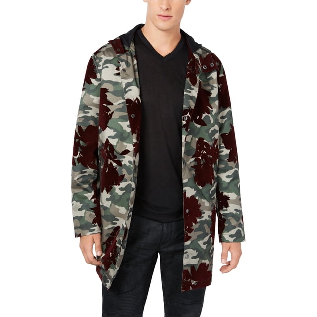 I.N.C Mens Flocked Parka Coat, Green, Large