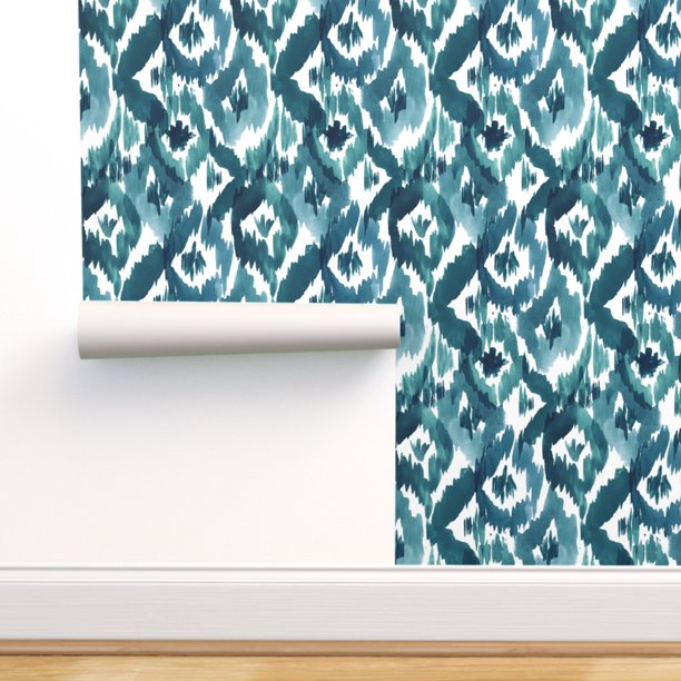 PeelandStick Removable Wallpaper Abstract Blue Ikat Watercolor Teal