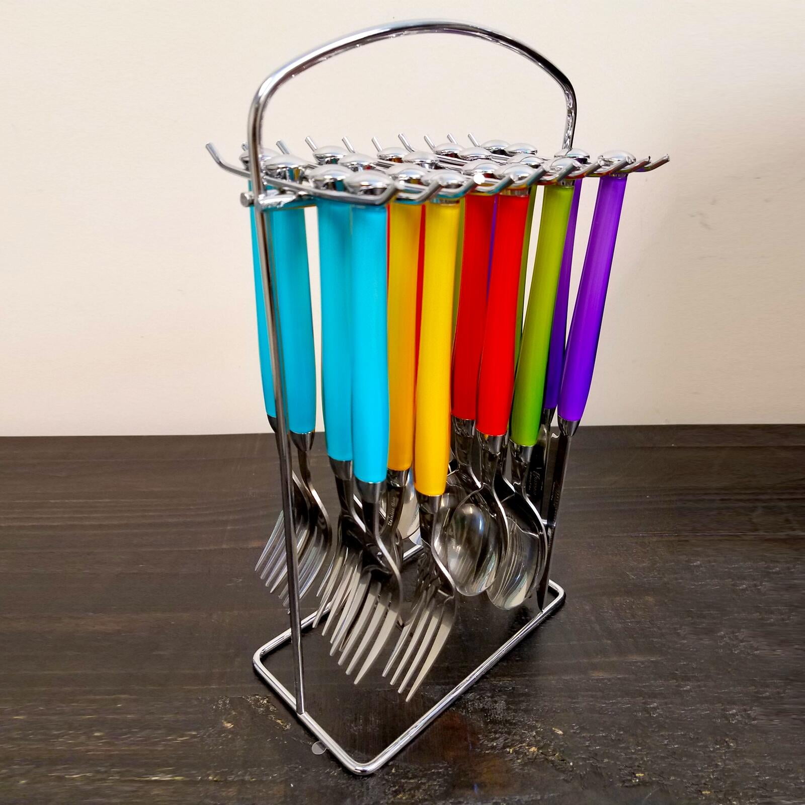 Gibson Santoro 20pc Colorful Stainless Steel Flatware Set w/Hanging Storage Rack