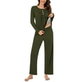 thumbnail image 6 of VBTAPA Womens 2 Piece Pajama Sets Solid Color Pleated Tunic Tops and Pants Matching Lounge Set Loose Comfy Sleepwear Soft Nightwear Army Green L, 6 of 8