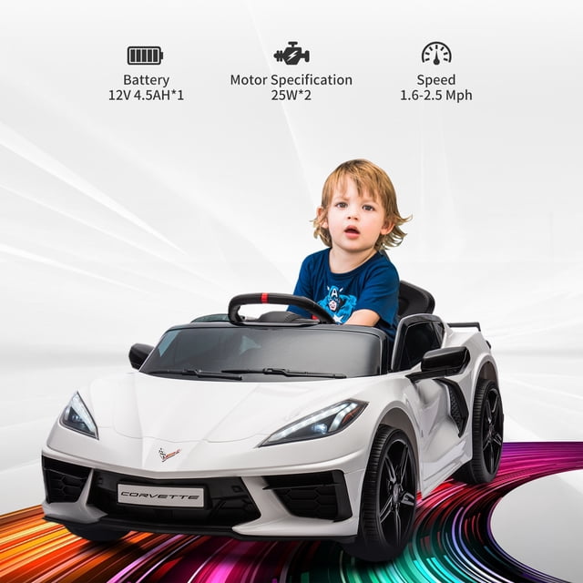 EDTara 12v Kids Ride On Car, Licensed Corvette Electric Sports Car Toy, Battery Powered for Toddlers With Remote Control, Visual Dashboard, Led Lights, and Music