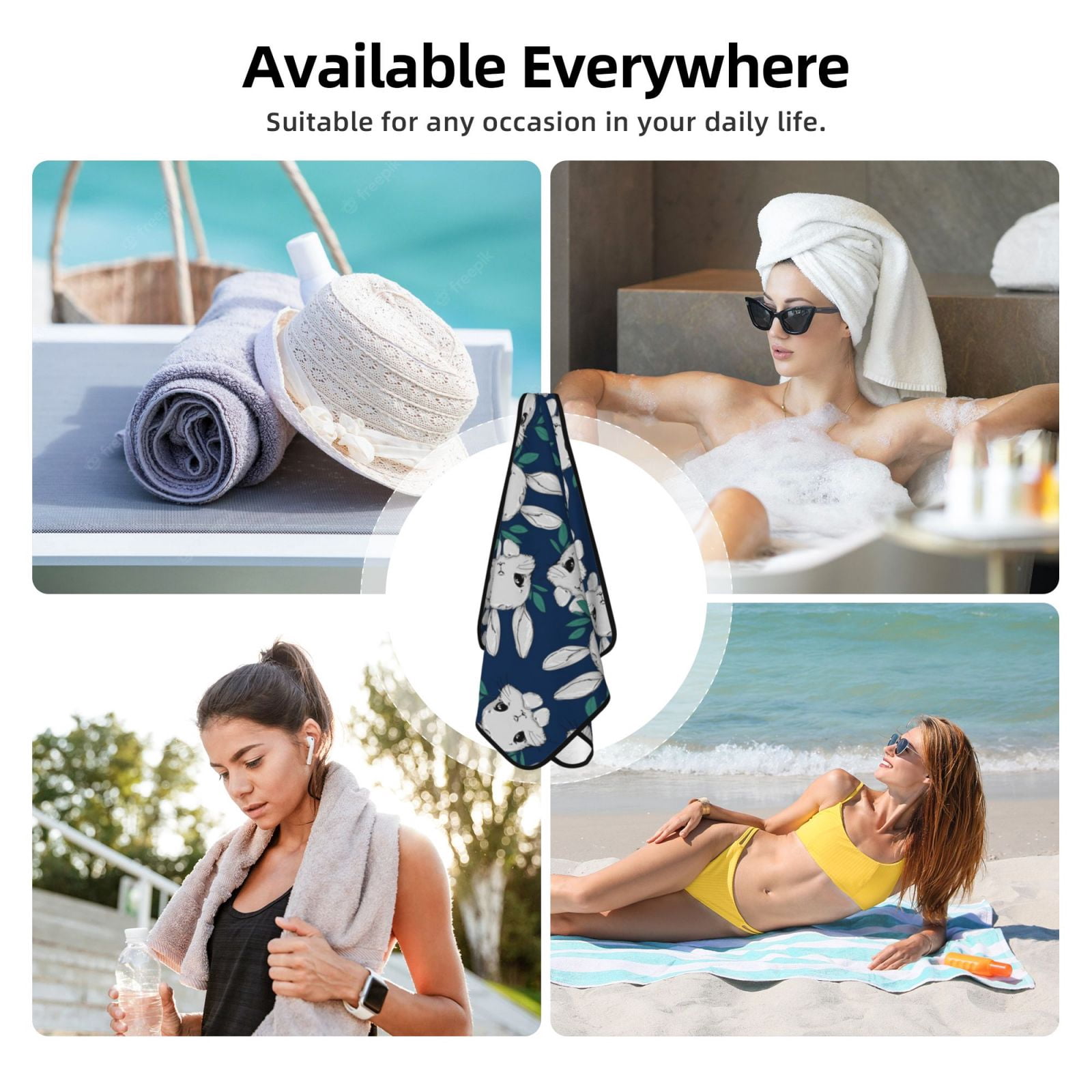 Cotton Bath Towels for Bathroom - Cartoon Cute Rabbit Face Leaf Microfiber Quick Dry Towels for Body Bath Sheets, Personalized Beach Towel, Soft Shower Towels for Travel Home Beach 27*55in