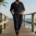 thumbnail image 2 of Men's Long Sleeve Casual Linen Shirt and Pants Set, Lightweight Breathable Outfit for Summer Beach, Relaxed Fit, 2 of 5