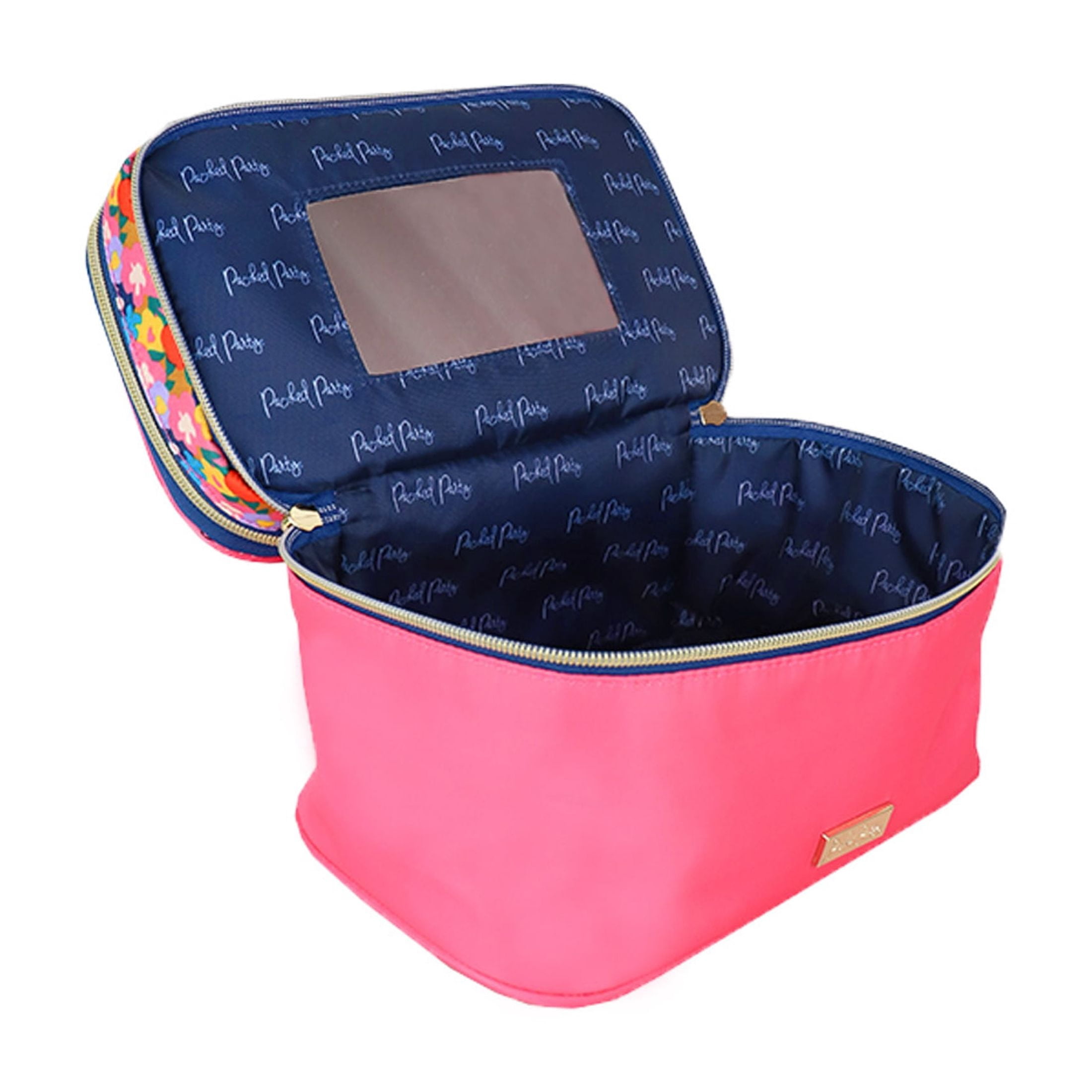 Packed Party Double Decker Pink Train Case Cosmetic Bag with Bow Handle, Model PP430-ST