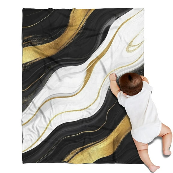 Black Marble Gold Wave Pattern Blanket,Comfortable Soft Flannel Throw Blanket,All Season,Warm Lightweight Blankets for Sofa Bed Couch Living Room Chair,30"x40"