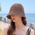thumbnail image 4 of Yesbay Women Summer Woven Straw Bucket Sun Hat Foldable Wide Brim Hollow Breathable Sunscreen Beach Hat, 4 of 8