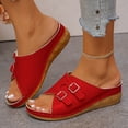 thumbnail image 2 of Modisza Orthopedic Wedge Sandals for Women Wide Width Open Toe Platform Wedges Slip on Comfortable Beach Walking Slippers size 6 Red, 2 of 7