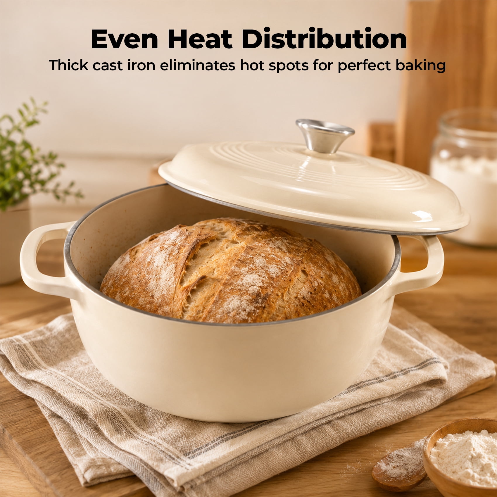 Alvantor Enameled Cast Iron Dutch Oven Pot with Lid-6Quart Non Stick Casserole Pot-Heavy Duty & Oven Safe up to 500° F for Bread Baking, Braising, Stews, Roasting