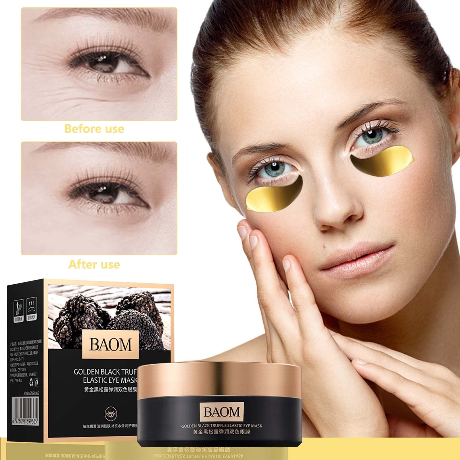 YiFudd Eye Masks for Dark Circles and Puffiness, Golden Black Elastic