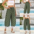 thumbnail image 2 of Women Summer Lace Trim Polka Dot Wide Leg Palazzo Pants High Waisted Cropped Baggy Trousers, 2 of 7