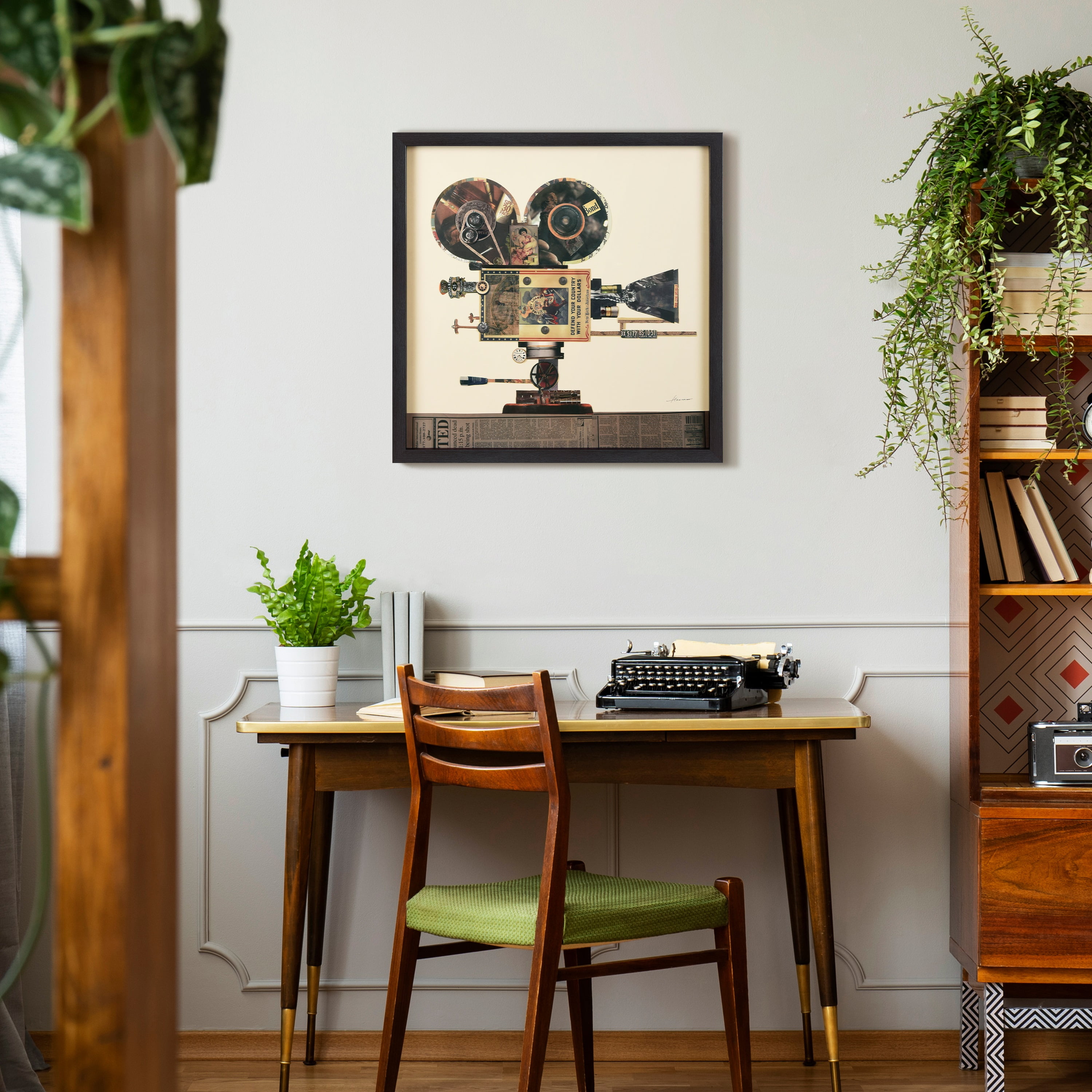 Empire Art Direct Antique Film Projector & SLR Camera Dimensional Collage Framed Graphic Art Under Glass Wall Art, 25" x 25" each, Ready to Hang