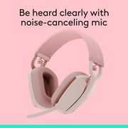 Logitech Zone Vibe 100 Wireless Over Ear Headphones with Noise Canceling Microphone, Works with Teams, Google Meet, Zoom, Mac/PC, Rose
