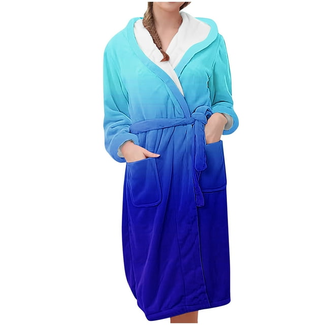 Tnhcen Robe de Nuit à Capuche en Flanelle Chaude d'Hiver pour Femmes à Manches Longues / Pyjama Uni avec Poche avant / Vêtements de Détente en Polyester M-3TG