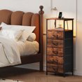 thumbnail image 4 of Eunos Dresser for Bedroom, 5 Drawer Nightstand with Charging Station, LED and Open Shelf, Wood Grain Print, 4 of 8