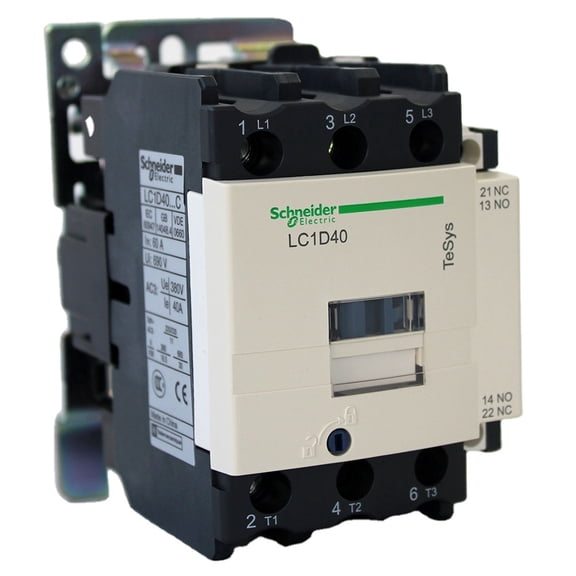 SCHNEIDER CONTACTOR LC1D40G7 C Contactor, 40 A, DIN Rail, 600 VAC, 3PST-NO, 3 Pole, 30 hp