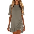 thumbnail image 5 of Horkkom T Shirt Dress Women Summer Short Sleeve Solid Color Mini Dresses Ruffle Beach Sundresses, S-2XL, 5 of 7