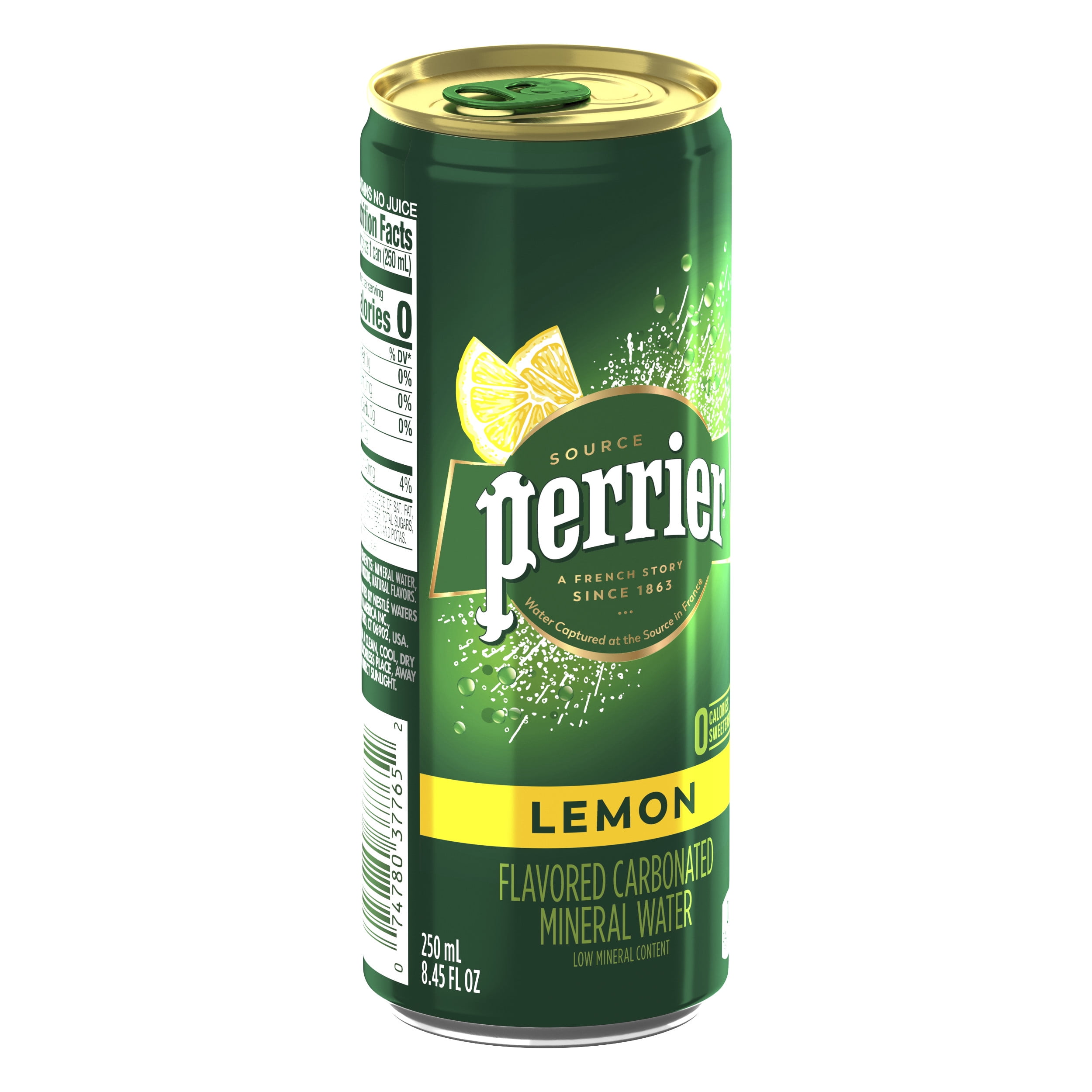 Perrier Lemon Flavored Carbonated Mineral Water, 8.45 fl oz. Slim Can