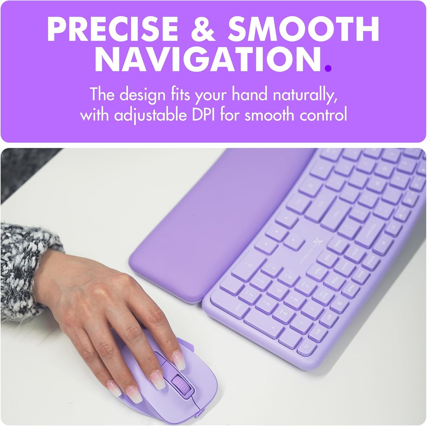 X9 Purple Ergonomic Keyboard Mouse Wireless Combo - Type Comfortably - 2.4G/Bluetooth Split Keyboard, Multi-Device, Soft Wrist Rest, Rechargeable, Silent Ergo Keys - Laptop, PC, Mac,iOS,Android