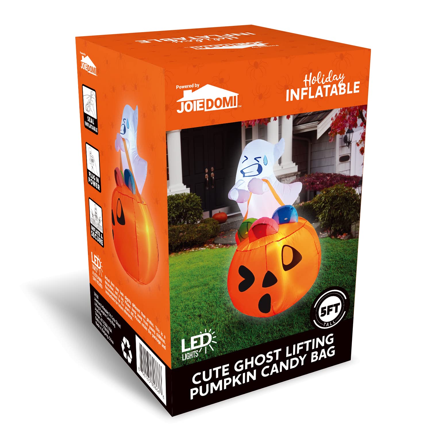 Joyfy 5 Ft Halloween Inflatable Ghost Lifting Pumpkin Candy Bag photo 7