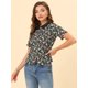 thumbnail image 3 of INSPIRE CHIC Blusa floral con botones y manga corta con cuello Peter Pan para mujer Negro S, 3 of 5