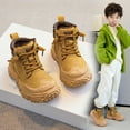 thumbnail image 2 of Boys Snow Boots Chunky Platform High Top Winter Hiking Booties Lace up Side Zipper Waterproof Leather Sneakers Yellow 3.5 Big Kid, 2 of 7