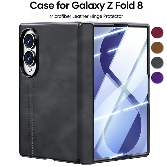 Sanwo for Samsung Galaxy Z Fold 8 Case, Full Body Protective Cover with Hinge Protection, Vegan Leather Texture and Built-in Screen Protector, Darkgray(Clear HD Film)