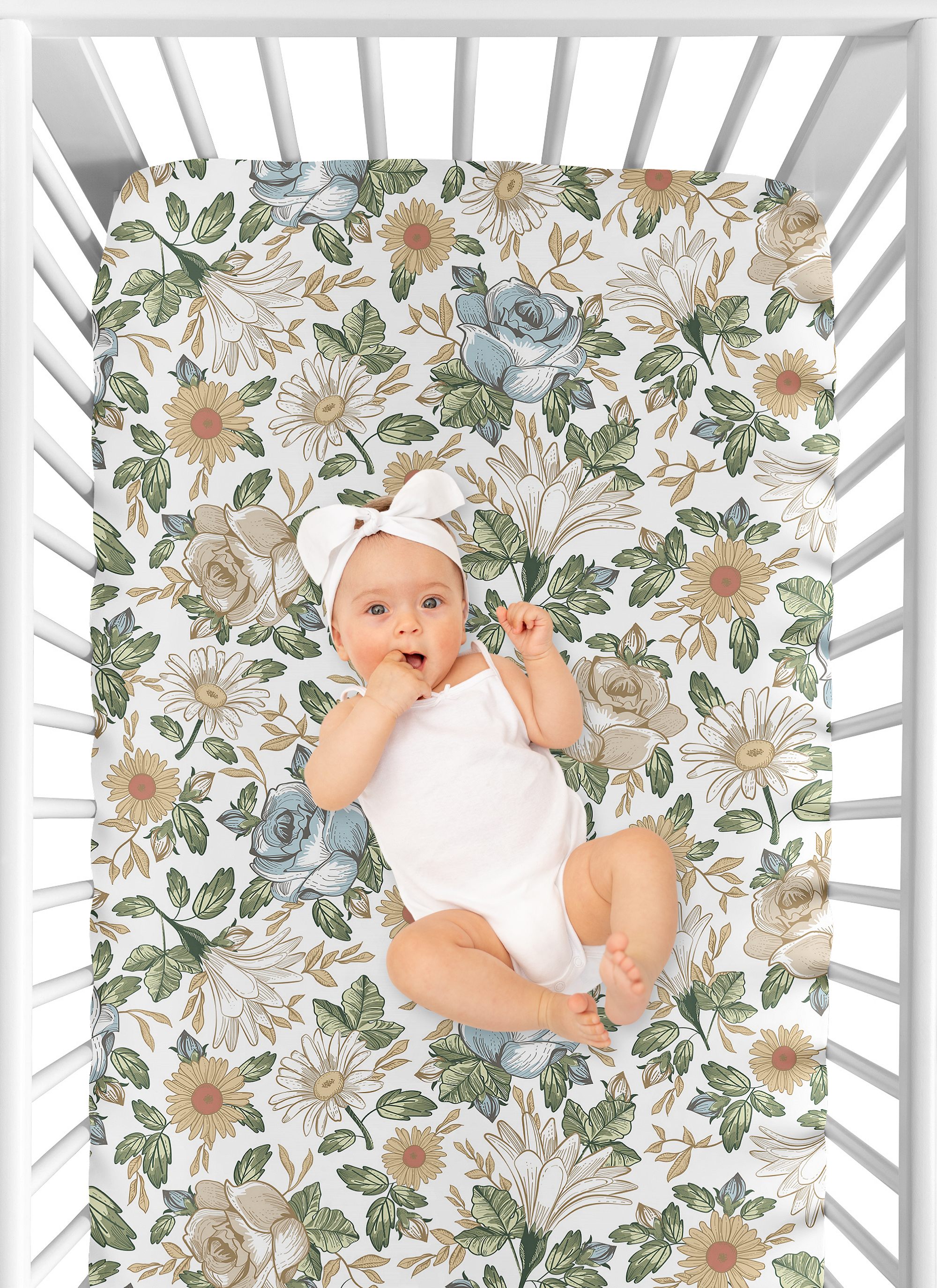 Sweet Jojo Designs Vintage Floral Blue and Yellow Fitted Crib Sheet
