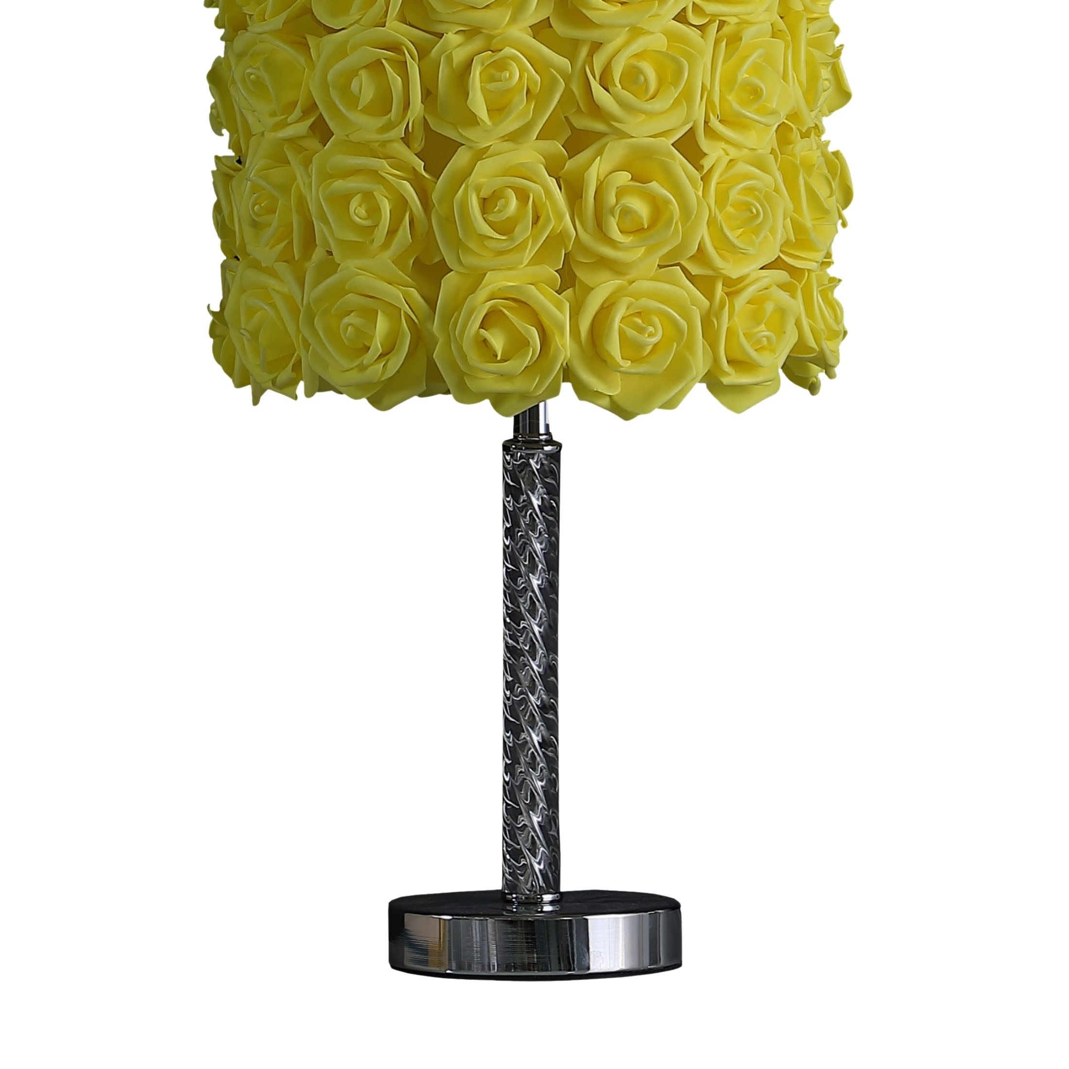 Noble House 18.25" Roses Table Lamp, Twisted Acrylic Body, Drum Shade, Chrome Base, E26 Light Bulb, Yellow