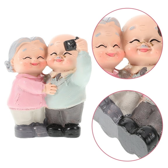 Elderly Couple Figurine Cake Topper Loving Elderly Couple Resin Statue 50th Wedding Anniversary Sculpture Desktop Home Decor for Golden Wedding Cake Decoration