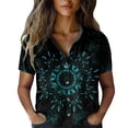 thumbnail image 4 of Summer Tops for Women BWASD Fashion Boho Floral Print Short Sleeve Shirts Vacation Beach Blouse Casual Going Out Travel Outfits Trendy (Navy S), 4 of 4