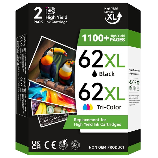 Tinta de impresora InKid 62 compatible para HP 62XL (paquete de 2)