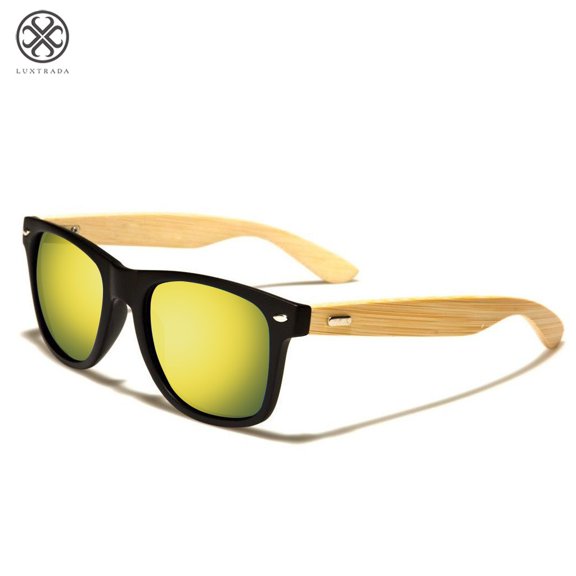 Luxtrada Vintage Classic Stylish Wood Wooden Bamboo Eyewear Unisex Mens Womens Retro Sunglasses (Black&Gold)