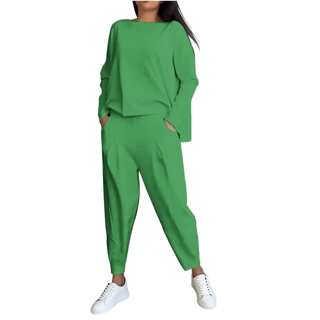 Yuyuzo Ensemble de Détente Grande Taille pour Femmes 2 Pcs Chandails en Molleton Col Rond Survêtement Joggers
