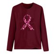 thumbnail image 3 of Royisotas Casual Womens Plus Tops Wine Long Sleeve Breast Cancer Awareness Day Fall and Winter Shirts Loose Fit Crew Neck Women's T-Shirts, 3 of 3