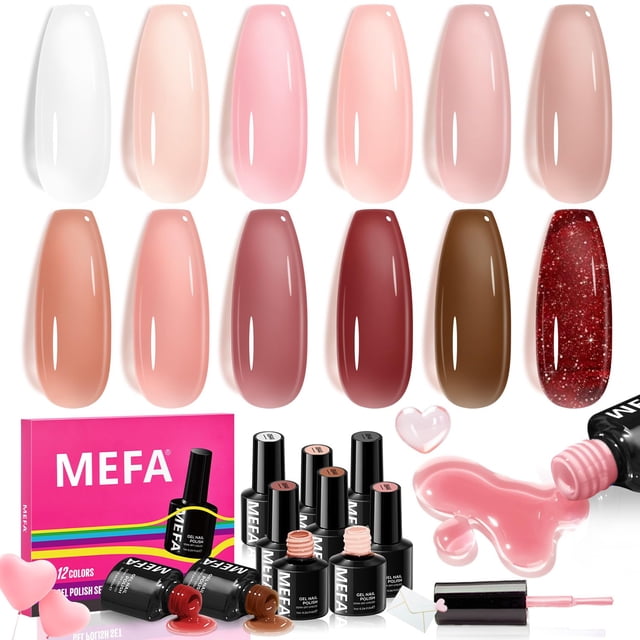 Set de esmaltes de uñas MEFA Jelly Gel 12 colores para mujeres y niñas