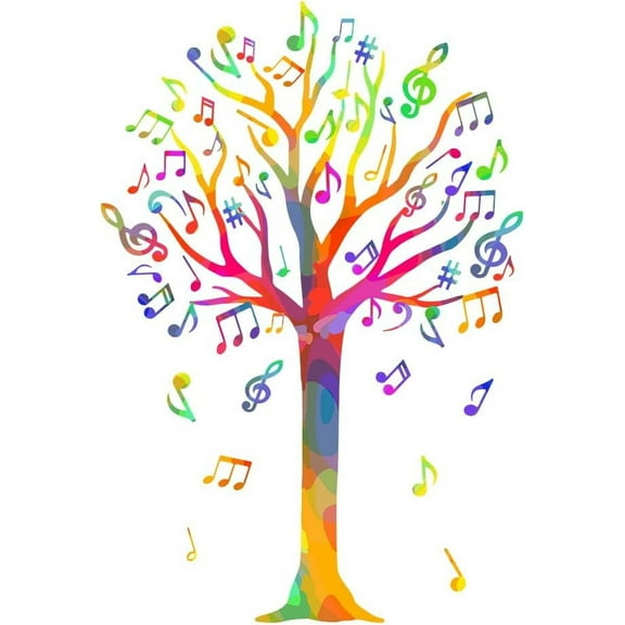 Colorful Music Trees Wall Sticker Music Theme DIY Art Vinyl Wall Decal Gradient Music Notes Wall Decoration for Garden Living Room Bedroom Playroom Music Room