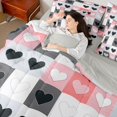 thumbnail image 4 of Homewish Love Heart Print Bedding Comforter Set 7pcs for Adults Female Men,Geometric Plaid Grid Queen Bedding Sets Super Cozy,Dreamy Princess Queen Sheet Sets,Lightweight Room Decor,Reversible, 4 of 8