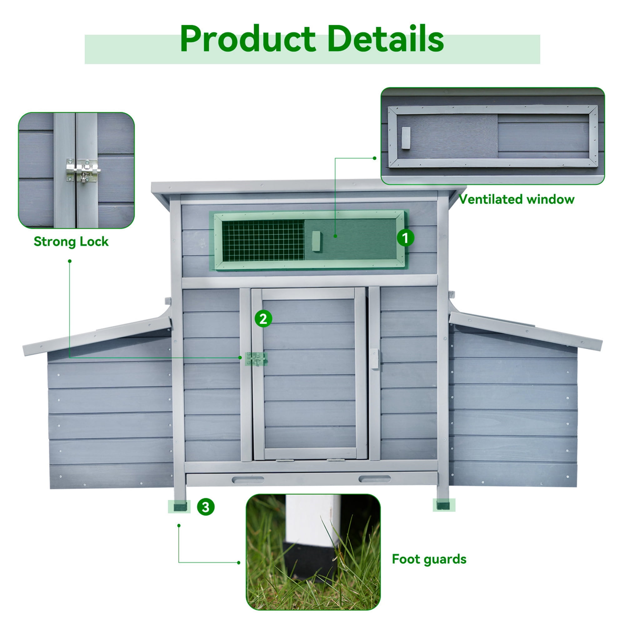 Aukfa Large Chicken Coop Wooden 6 Nesting Boxes Chicken Cage for Outdoor, Backyard, Gray