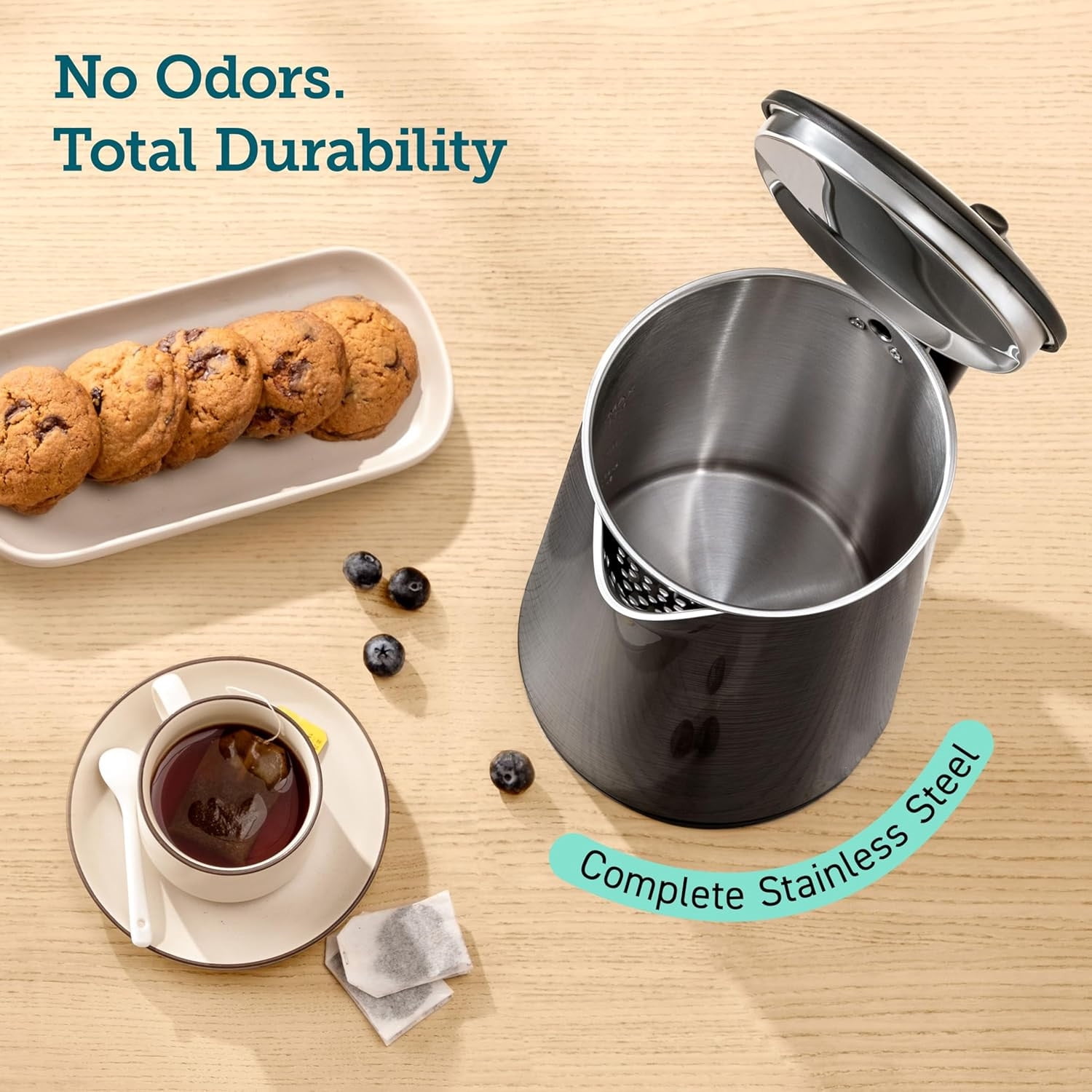 Electric Kettle, Cool-Touch Double Wall Stainless Steel Insulated, Automatic Shut Off & Boil-Dry Protection, Durable Tea Kettle Boiler & Heater, 1.5L/1500W, Black