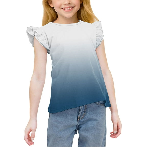 Piuwrlz Round Neck T-Shirts Children's Girls Short Sweatshirt Sleeve Shirt Top Dark Blue Size 10 Years
